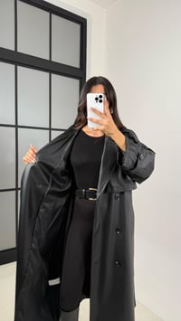 Siyah Kuşaklı Astarlı Premium Deri Trençkot GAUS-00127GAUSTRENÇKOTGAUS-00127