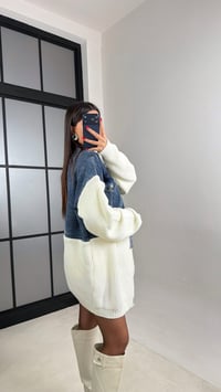 Ekru Denim Detaylı Triko Hırka GAUS-01002GAUSHIRKAGAUS-01002