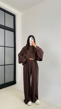 Acı Kahve Yarasa Kol Crop Beli Lastikli Pantolon OYS Muadil Modal Takım GAUS-0080GAUSTAKIMGAUS-0080