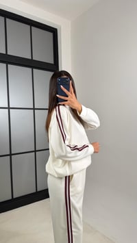 Ekru Şerit Detaylı Sweatshirt Beli Lastikli Eşofman İkili Modal Takım GAUS-00621GAUSTAKIMGAUS-00621
