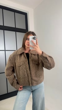 Kahve Astarlı Fermuarlı Muadil Keçe Kumaş Ceket GAUS-00603GAUSCEKETGAUS-00603