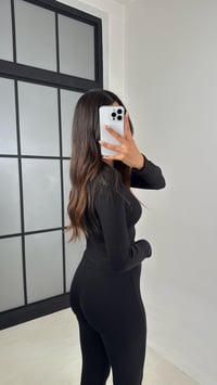 Siyah Bisiklet Yaka Bluz Beli Lastikli Pantolon İkili Yumuşak Likralı Takım GAUS-00111GAUSTAKIMGAUS-00111
