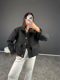 Premium Antrasit Gri Gold Düğmeli Kaşe CeketGausCEKETGU002448