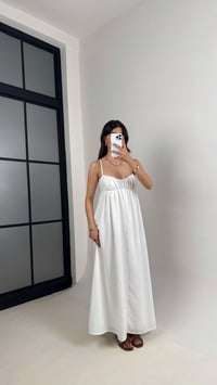 Beyaz Boyundan Bağlamalı Astarlı Keten Elbise Gaus00427GausELBİSEGU1001997