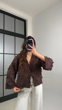 Acı Kahve Zenit Püskül Detaylı Bağlamalı Keten  Gömlek GAUS-01147GAUSGÖMLEKGAUS-01147