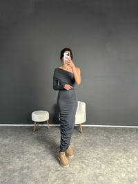Lion Füme Tek Omuz Drapeli Maxi ElbiseGausELBİSEGU002647