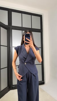 Lacivert Kuşaklı Yelek Pantolon İkili Keten Takım GAUS-01447GAUSTAKIMGAUS-01447