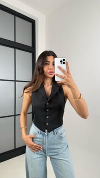 Siyah Sırt Dekolteli Astarlı Yelek Gaus00562GausYELEKGU1002309