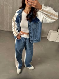 Gong Beyaz Denim Karışımlı Şeritli TakımGausTAKIMGU00904032