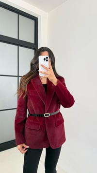 Bordo Astarlı Kemerli Peluş Tüylü Ceket GAUS-00131GAUSCEKETGAUS-00131