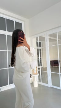 Ekru Kayık Yaka Bluz Beli Lastikli Pantolon İkili Modal Takım GAUS-02168GAUSTAKIMGAUS-02168