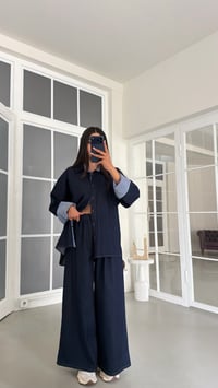 Lacivert Çizgi Detaylı Gömlek Geniş Paça Pantolon İkili Denim Takım GAUS-02041GAUSTAKIMGAUS-02041