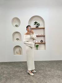 Nancy Ekru Kayık Yaka Triko Tasarım ElbiseGausELBİSEGU00903679
