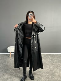 Siyah Premium Uzun Oversize Deri Ceket GausKABANGU002812