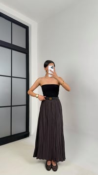 Kahve Kırışık Kumaş Maxi Boy Tencel Etek Gaus00552GausETEKGU1002287