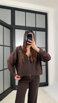 Acı Kahve Kapüşonlu Hırka Beli Lastikli Pantolon İkili Triko Takım GAUS-01184GAUSTAKIMGAUS-01184