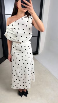 Ekru Kayık Yaka Puantiyeli Elbise PNY07 GAUS-01327GAUSDressesGAUS-01327