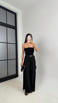 Siyah Yan Yırtmaçlı Kemerli Tencel Pantolon Gaus00639GausPantsGU1002488