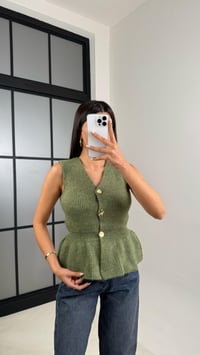 Yeşil Beli Lastikli Triko Yelek GAUS-00535GAUSYELEKGAUS-00535