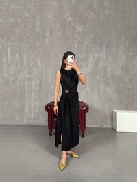 Siyah Sıfır Kol Gold Detaylı Yırtmaçlı Elbise Gaus00141GausELBİSEGU1001326