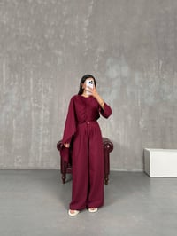 Bordo Şal Detaylı Keten Takım Gaus00142GausTAKIMGU1001330