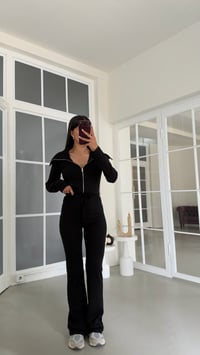 Siyah Geniş Yakalı Crop Hırka Beli Lastikli Eşofman İkili Basic Takım GAUS-02156GAUSTAKIMGAUS-02156
