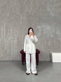 Beyaz Kuşaklı Gabardin Takım Gaus00157GausTAKIMGU1001361