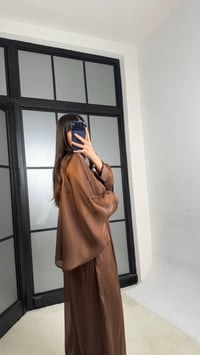 Kahve Transparan Pelerin Beli Lastikli Şalvar Pantolon Premium Tasarım Takım GAUS-01292GAUSTAKIMGAUS-01292