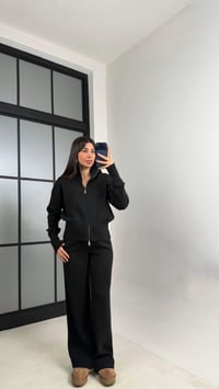 Siyah Çift Fermuarlı Hırka Beli Lastikli Pantolon Triko Takım GAUS-01090GAUSTAKIMGAUS-01090