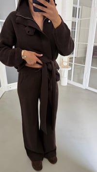 Acı Kahve Kuşaklı Fermuarlı Hırka Beli Lastikli Cepli Pantolon İkili Triko Takım GAUS-02072GAUSTAKIMGAUS-02072