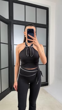 Siyah OYS Model Fiyonk Detaylı Crop Tayt Takım GAUS-01407GAUSTAKIMGAUS-01407