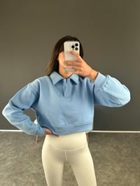 Mavi Polo Yaka Şardonlu Crop SweatshirtGausSWEATSHIRTGU002623