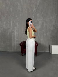 Beyaz Beli Lastikli Yarım Astarlı Keten Pantolon Gaus00237GausPANTOLONGU1001548