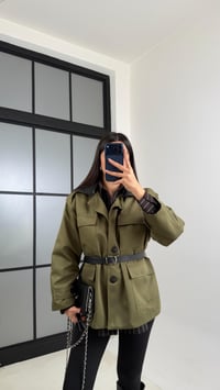 Yeşil Deri Yakalı Kemerli Astarlı Premium Ceket GAUS-00843GAUSCEKETGAUS-00843