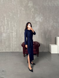 Tinky Lacivert Bağlamalı Yırtmaçlı ElbiseGausELBİSEGU00903872
