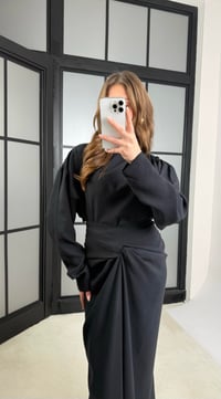 Siyah Drape Detaylı Etek Bluz Tencel Takım GAUS-01176GAUSTAKIMGAUS-01176