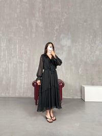 Siyah Astarlı Volanlı Şifon Elbise Gaus00138GausELBİSEGU1001315