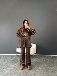 Franny Kahverengi Premium Deri Şardonlu İkili TakımGausTAKIMGU002655