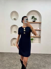 Marie Lacivert Gold Düğmeli Bisiklet Yaka ElbiseGausELBİSEGU00903459