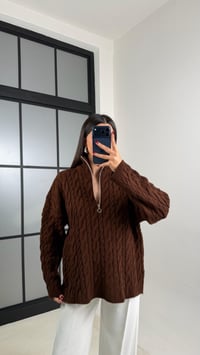 Kahve Fermuarlı Örgü Kazak GAUS-00213GAUSKAZAKGAUS-00213