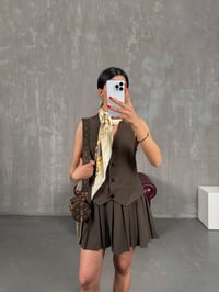 Kahve Yelekli Pileli Muadil Elbise Gaus00166GausELBİSEGU1001387