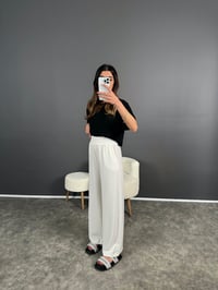 Beyaz Kalın Kemerli Beli Lastikli Pantolon GausPANTOLONGU004600