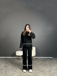 Amorous Siyah Şeritli Triko İkili Takım GausTAKIMGU003981