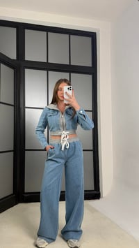 Mavi Kapüşonlu Hırka Beli Lastikli Pantolon İkili Denim Takım GAUS-01272GAUSTAKIMGAUS-01272