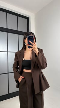 Kahve Vatkalı Astarlı Ceket Beli Lastikli Pantolon Premium Takım GAUS-00982GAUSTAKIMGAUS-00982