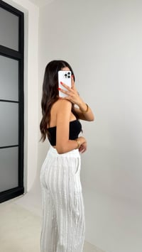 Beyaz Beli Lastikli Krinkıl Kumaş Tasarım Pantolon GAUS-0031GAUSPANTOLONGAUS-0031