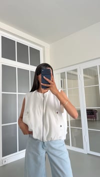 Beyaz Fermuarlı Astarlı Keten Yelek GAUS-01689GAUSYELEKGAUS-01689