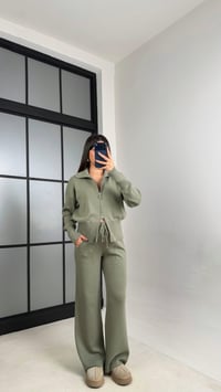 Yeşil Çift Fermuarlı Hırka Beli Lastikli Pantolon Triko Takım GAUS-01090GAUSTAKIMGAUS-01090
