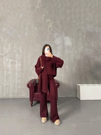 Jeday Bordo Atkı Detaylı Balıkçı Yaka Örme Triko TakımGausTAKIMGU100113