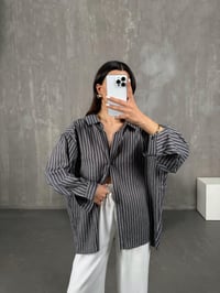 Antrasit Çizgili Oversize Gömlek Gaus0004GausGÖMLEKGU100984